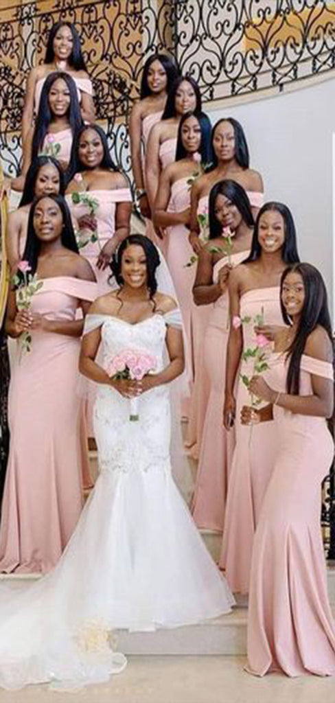 Elegant Pink Mermaid Strapless Sleeveless Cheap Popular Long Wedding Party Bridesmaid Dresses Online, CP336