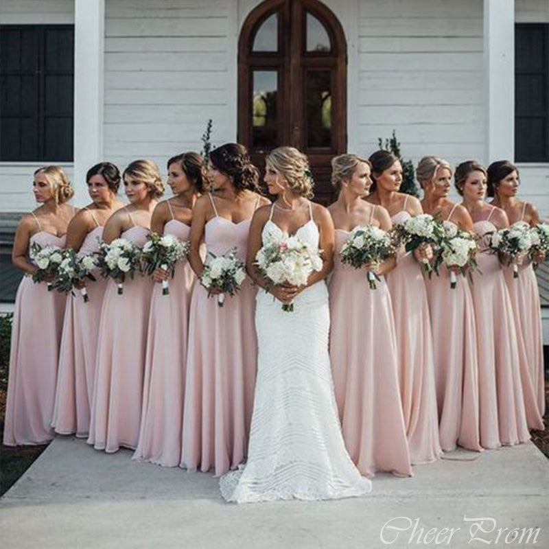 Sexy Pink Mermaid Spaghetti Straps Sweetheart Sleeveless Cheap Popular Long Wedding Party Bridesmaid Dresses Online, CP337