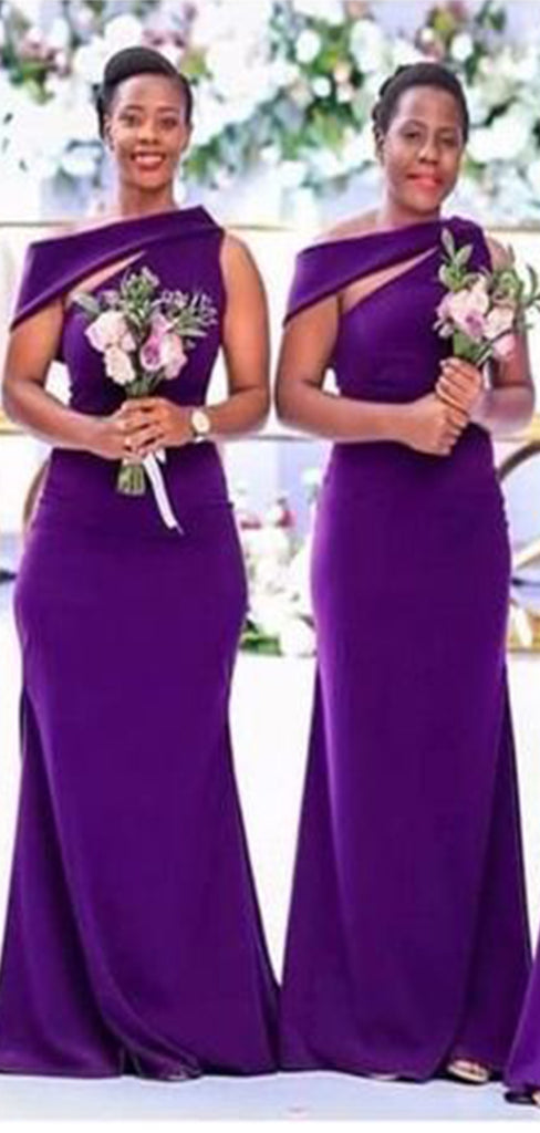 Elegant Purple Mermaid One Shoulder Sleeveless Cheap Popular Long Wedding Party Bridesmaid Dresses Online, CP338