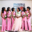 Elegant Pink Mermaid Side Slit Halter Cheap Long Bridesmaid Dresses Online,CP38