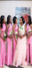 Elegant Pink Mermaid Side Slit Halter Cheap Long Bridesmaid Dresses Online,CP38