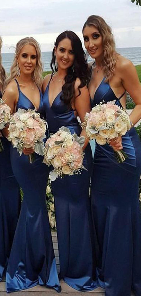 Sexy Mermaid Spaghetti Straps V Neck Sleeveless Cheap Popular Long Wedding Party Bridesmaid Dresses Online, CP340