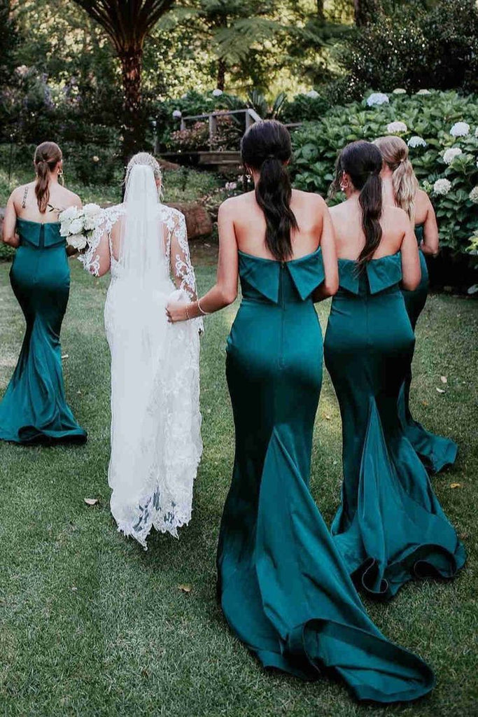 Elegant Mermaid Strapless Sleeveless Cheap Popular Long Wedding Party Bridesmaid Dresses Online, CP341