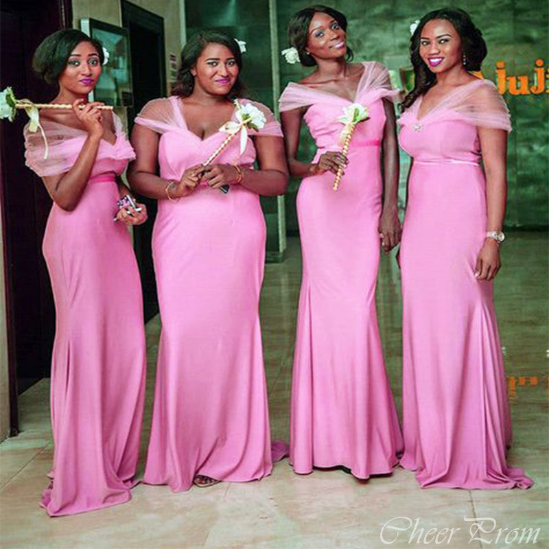 Charming Pink Mermaid Sweetheart Sleeveless Cheap Popular Long Wedding Party Bridesmaid Dresses Online, CP342