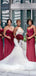 Sexy Dark Red Mermaid Spaghetti Straps V Neck Sleeveless Cheap Popular Long Wedding Party Bridesmaid Dresses Online, CP343