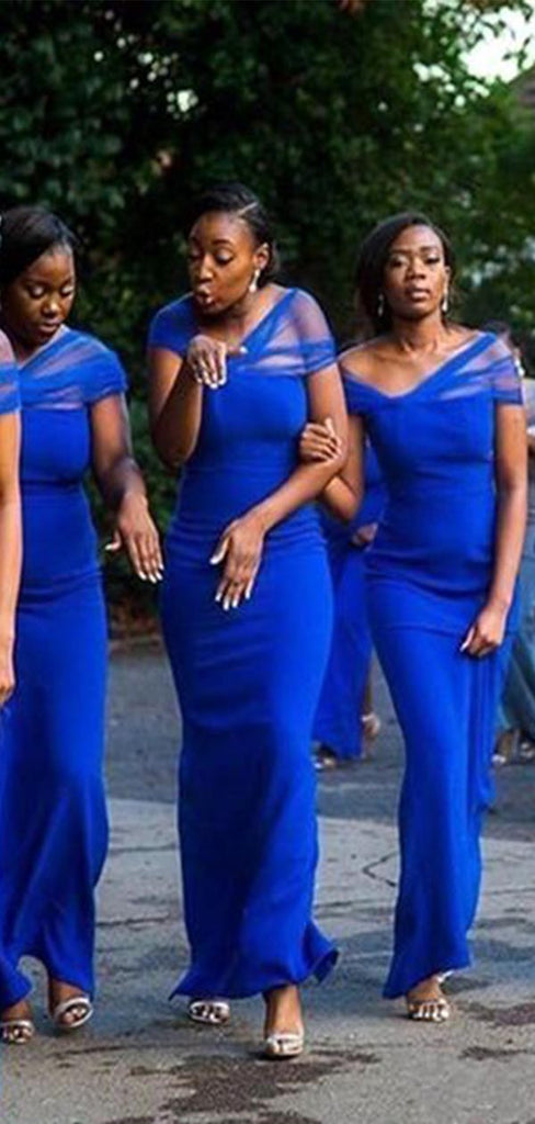 Elegant Royal Blue Mermaid Sleeveless Cheap Popular Long Wedding Party Bridesmaid Dresses Online, CP346