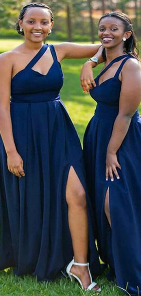 Unique One Shoulder Sleeveless Side Slit Cheap Popular Long Wedding Party Bridesmaid Dresses Online, CP348