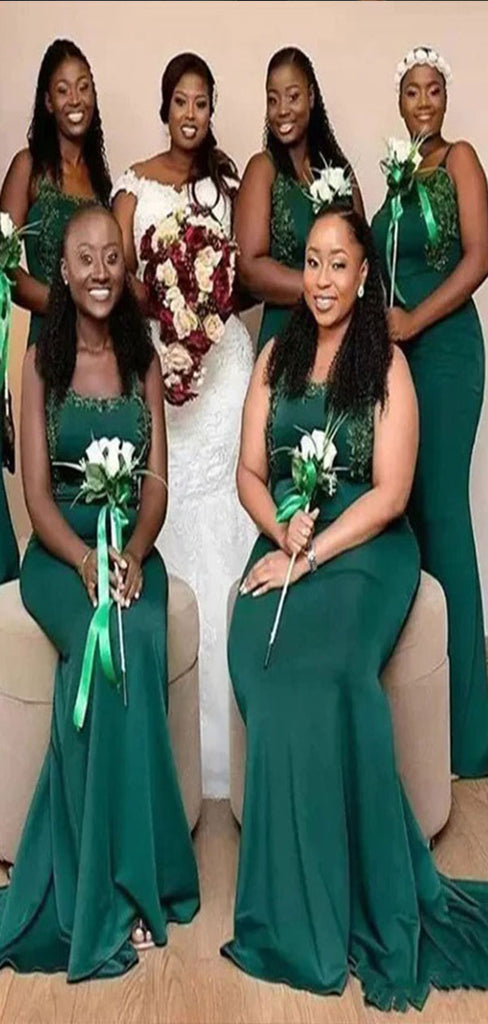 Popular Green Mermaid Spaghetti Straps Cheap Long Bridesmaid Dresses Online,CP39