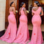 Mismatched Pink Mermaid One Shoulder Sleeveless Cheap Popular Long Wedding Party Bridesmaid Dresses Online, CP349