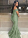 Sage Mermaid Off Shoulder Floor Length Cheap Long Bridesmaid Dresses Online,CP40