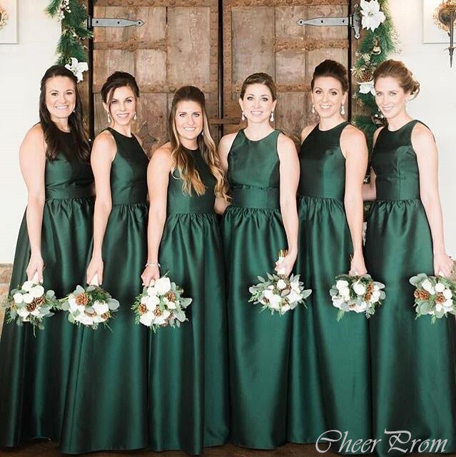 Simple Elegant Green Formal Satin  Cheap Wedding Party Bridesmaid Dresses Online,CP42