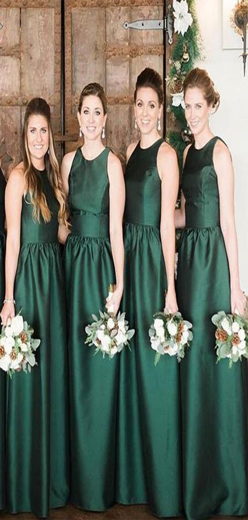 Simple Elegant Green Formal Satin  Cheap Wedding Party Bridesmaid Dresses Online,CP42