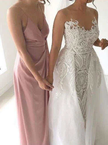 Simple Sexy V Neck Side Split Popular Cheap Wedding Party Bridesmaid Dresses Online,CP43