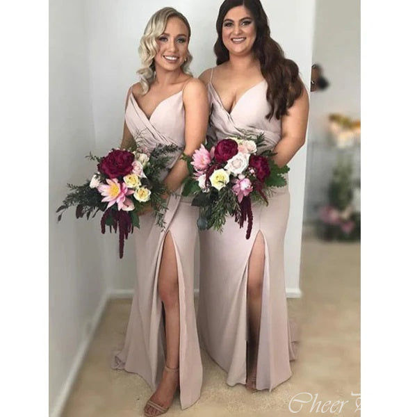 Simple Sexy V Neck Side Split Popular Cheap Wedding Party Bridesmaid Dresses Online,CP43