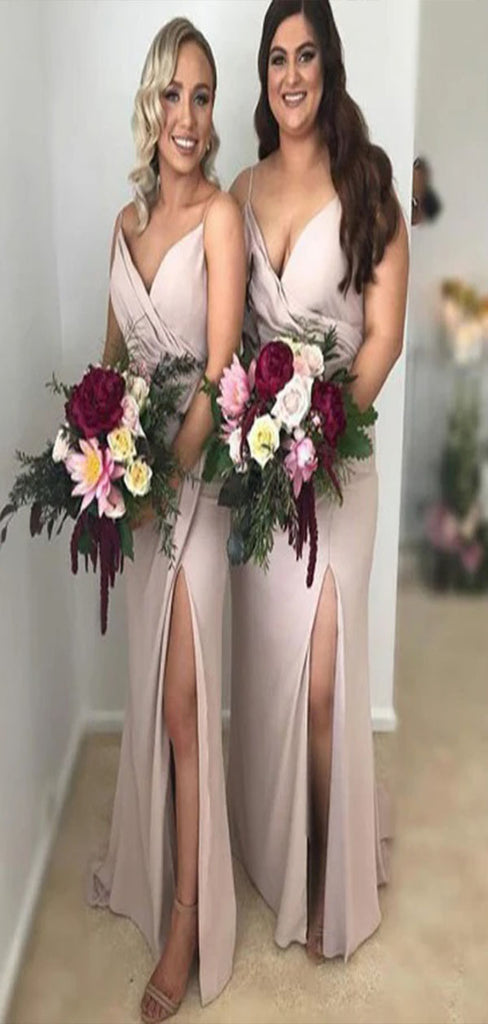 Simple Sexy V Neck Side Split Popular Cheap Wedding Party Bridesmaid Dresses Online,CP43