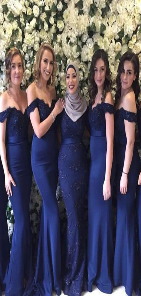 Sexy Royal Blue Off Shoulder Lace Popular Cheap Long Wedding Party Bridesmaid Dresses Online,CP46