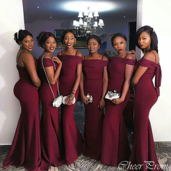 Burgundy Mermaid Sexy Floor Length Popular Cheap Long Wedding Party Bridesmaid Dresses Online,CP50