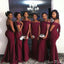 Burgundy Mermaid Sexy Floor Length Popular Cheap Long Wedding Party Bridesmaid Dresses Online,CP50