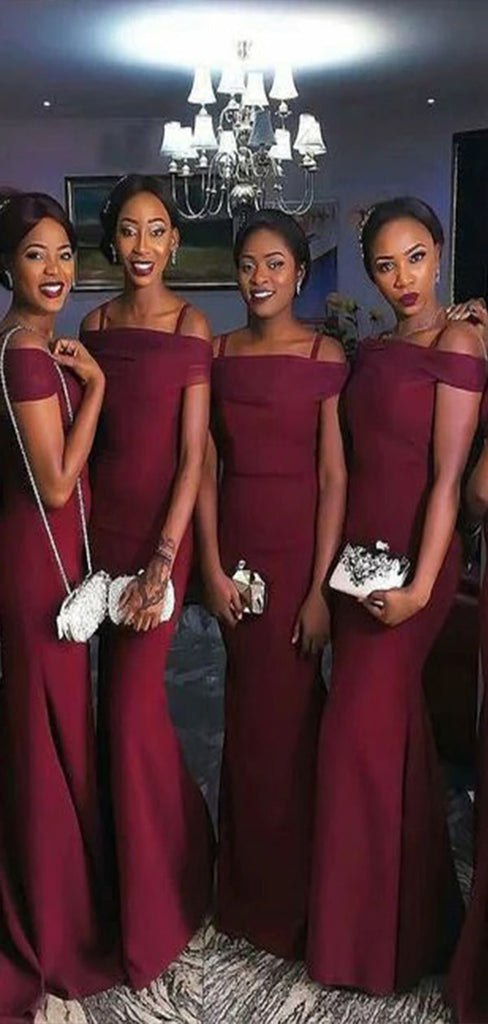 Burgundy Mermaid Sexy Floor Length Popular Cheap Long Wedding Party Bridesmaid Dresses Online,CP50