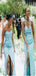 Mismatched Blue Mermaid Side Slit Popular Cheap Long Wedding Party Bridesmaid Dresses Online,CP53