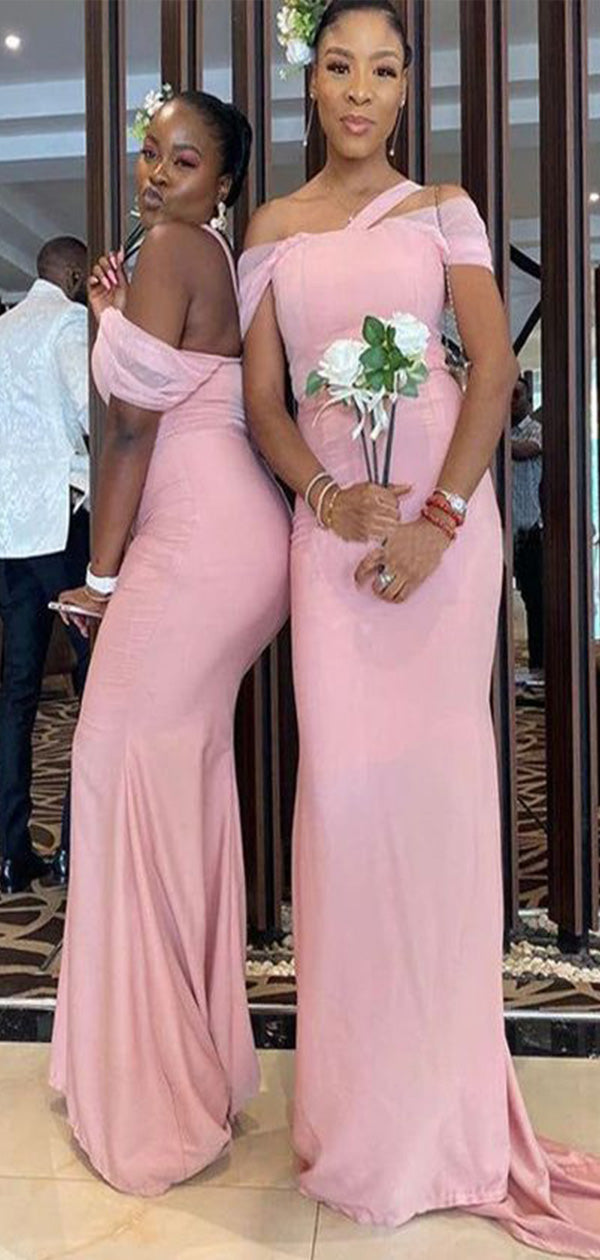 Pink Mermaid Off Shoulder Popular Cheap Long Wedding Party Bridesmaid – CheerProm