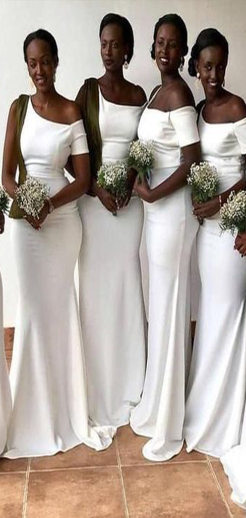 Unique White Mermaid Popular Cheap Long Wedding Party Bridesmaid Dresses Online,CP58