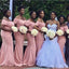 Simple Pink Mermaid Off Shoulder Popular Cheap Long Wedding Party Bridesmaid Dresses Online,CP59