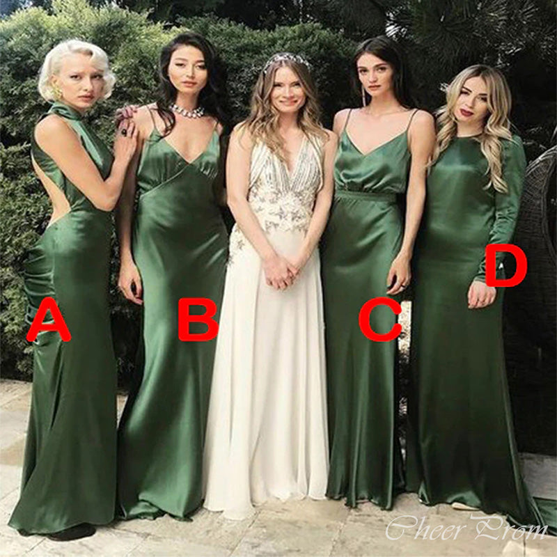 Mismatched Emerald Green Mermaid Popular Cheap Long Wedding Party Bridesmaid Dresses Online,CP64