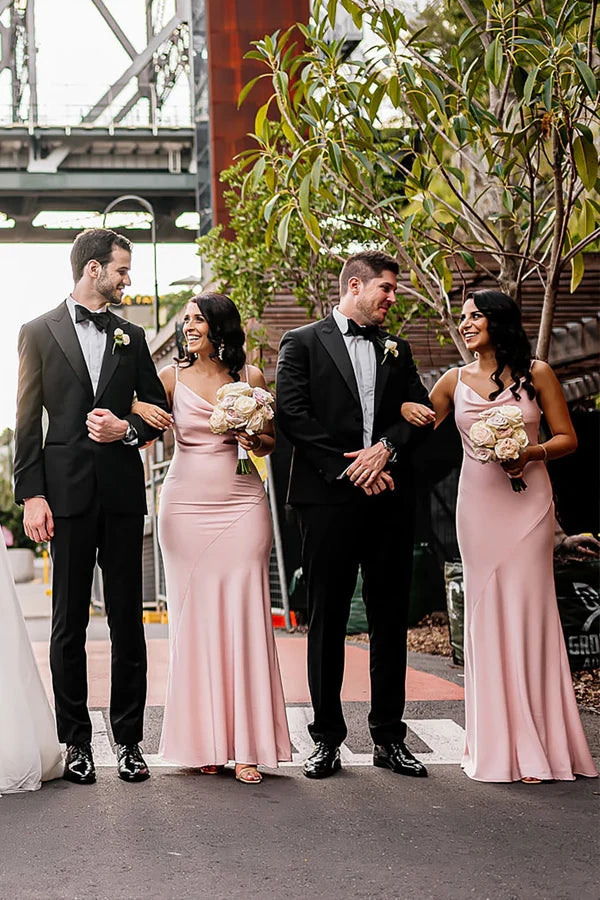 Elegant Pink Mermaid Spaghetti Straps Popular Cheap Long Wedding Party Bridesmaid Dresses Online,CP67