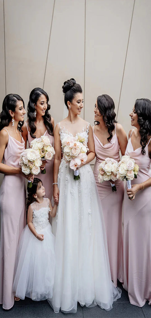 Elegant Pink Mermaid Spaghetti Straps Popular Cheap Long Wedding Party Bridesmaid Dresses Online,CP67