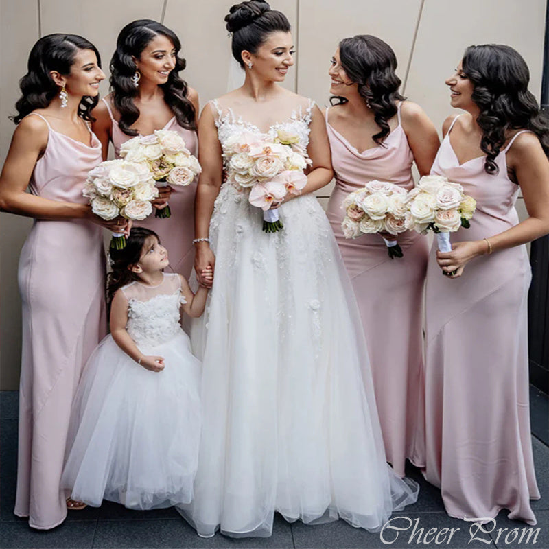 Elegant Pink Mermaid Spaghetti Straps Popular Cheap Long Wedding Party Bridesmaid Dresses Online,CP67