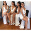 Elegant White V Neck Spaghetti Straps Side Slit Popular Cheap Long Wedding Party Bridesmaid Dresses Online,CP70