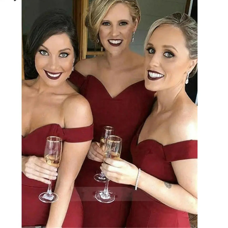 Sexy Red Mermaid Off Shoulder Popular Cheap Long Wedding Party Bridesmaid Dresses Online,CP72