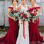 Sexy Red Mermaid Off Shoulder Popular Cheap Long Wedding Party Bridesmaid Dresses Online,CP72