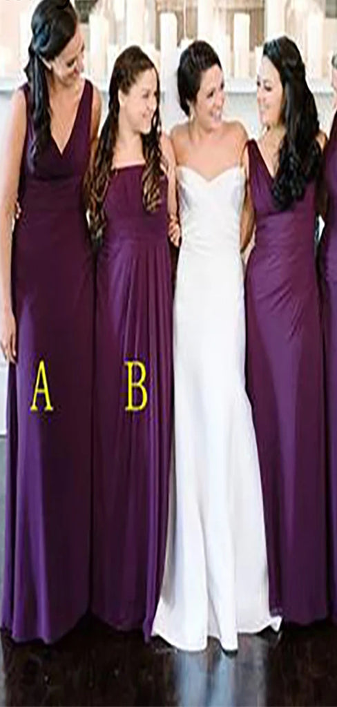 Elegant Purple Mermaid V Neck Popular Cheap Long Wedding Party Bridesmaid Dresses Online,CP73