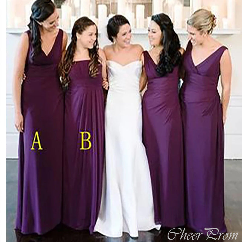 Elegant Purple Mermaid V Neck Popular Cheap Long Wedding Party Bridesmaid Dresses Online,CP73