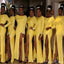 Simple Yellow Mermaid Full Sleeve Side Slit Popular Cheap Long Wedding Party Bridesmaid Dresses Online,CP78