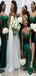 Gorgeous Emerald Green Mermaid Off Shoulder V Neck Side Slit Popular Cheap Long Wedding Party Bridesmaid Dresses Online,CP80