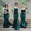 Simple Emerald Green Mermaid Spaghetti Straps Velvet Popular Cheap Long Wedding Party Bridesmaid Dresses Online, CP82