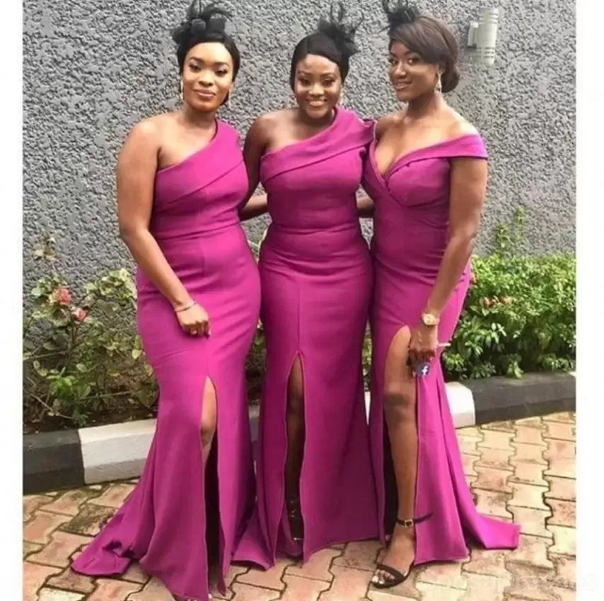 Mismatched Unique Mermaid Side Slit Popular Cheap Long Wedding Party Bridesmaid Dresses Online, CP83