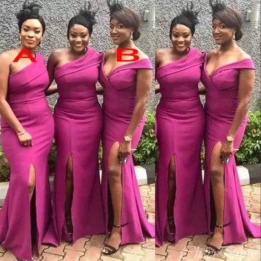 Mismatched Unique Mermaid Side Slit Popular Cheap Long Wedding Party Bridesmaid Dresses Online, CP83