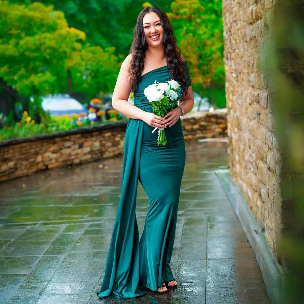 Unique Emerald Green Mermaid Popular Cheap Long Wedding Party Bridesmaid Dresses Online, CP84