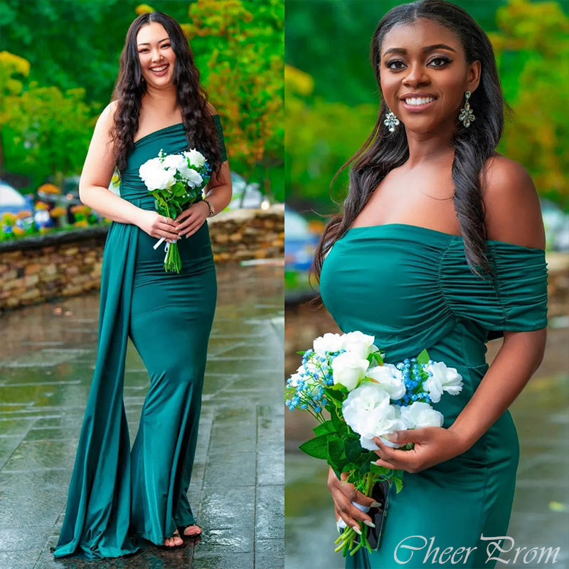 Unique Emerald Green Mermaid Popular Cheap Long Wedding Party Bridesmaid Dresses Online, CP84