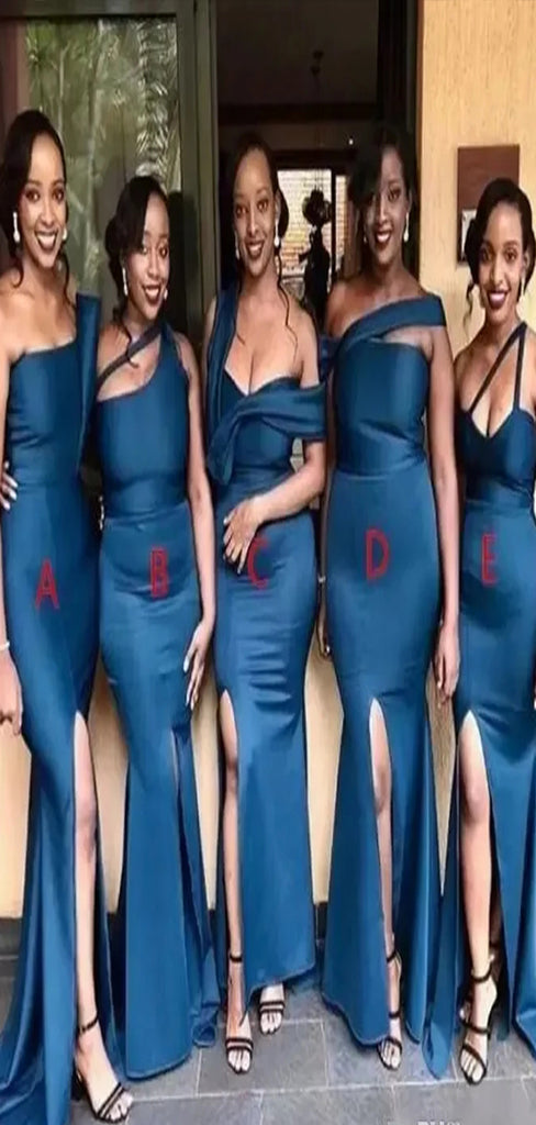 Mismatched Mermaid Side Slit Popular Cheap Long Wedding Party Bridesmaid Dresses Online, CP86