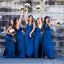 Charming Dark Blue A-Line Spaghetti Straps V Neck Popular Cheap Long Wedding Party Bridesmaid Dresses Online, CP90