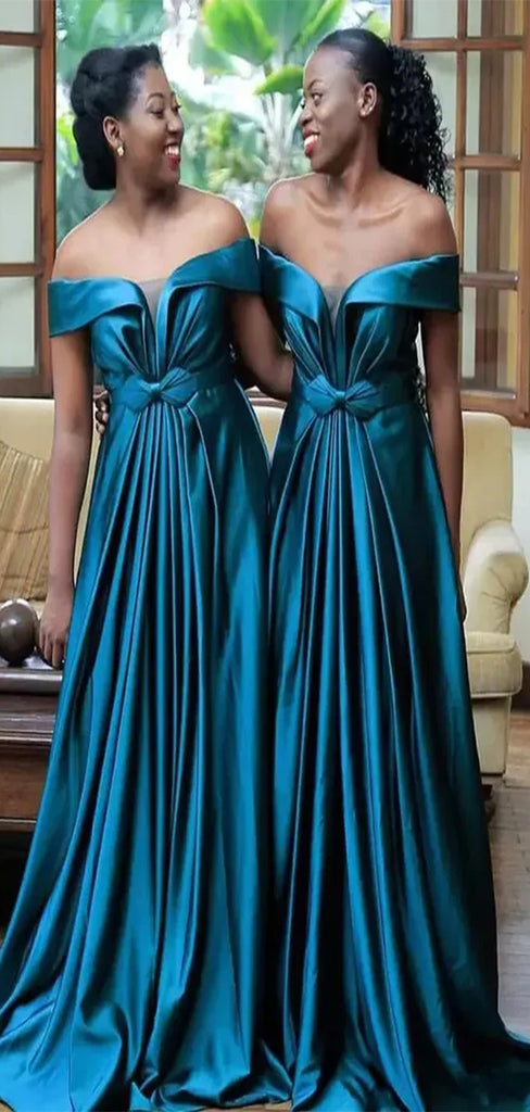 Charming Dark Blue A-Line Off Shoulder Popular Cheap Long Wedding Party Bridesmaid Dresses Online, CP91