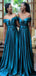 Charming Dark Blue A-Line Off Shoulder Popular Cheap Long Wedding Party Bridesmaid Dresses Online, CP91