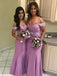 Charming Purple Mermaid Off Shoulder Applique Popular Cheap Long Wedding Party Bridesmaid Dresses Online, CP94