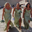 Popular Green Spaghetti Straps Side Slit Sexy Mermaid Cheap Long Bridesmaid Dresses,CP06