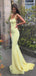 Elegant Yellow Mermaid Spaghetti Straps V Neck Long Party Prom Dresses,Evening Gowns,FM06